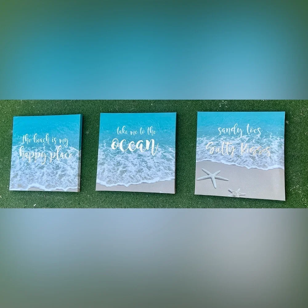 5-Piece Coastal Boho Art Set – Shells & Beach Quotes